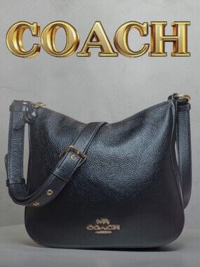 COACH Ellie Hobo Pebbled Leather Crossbody Bag in Black EUC